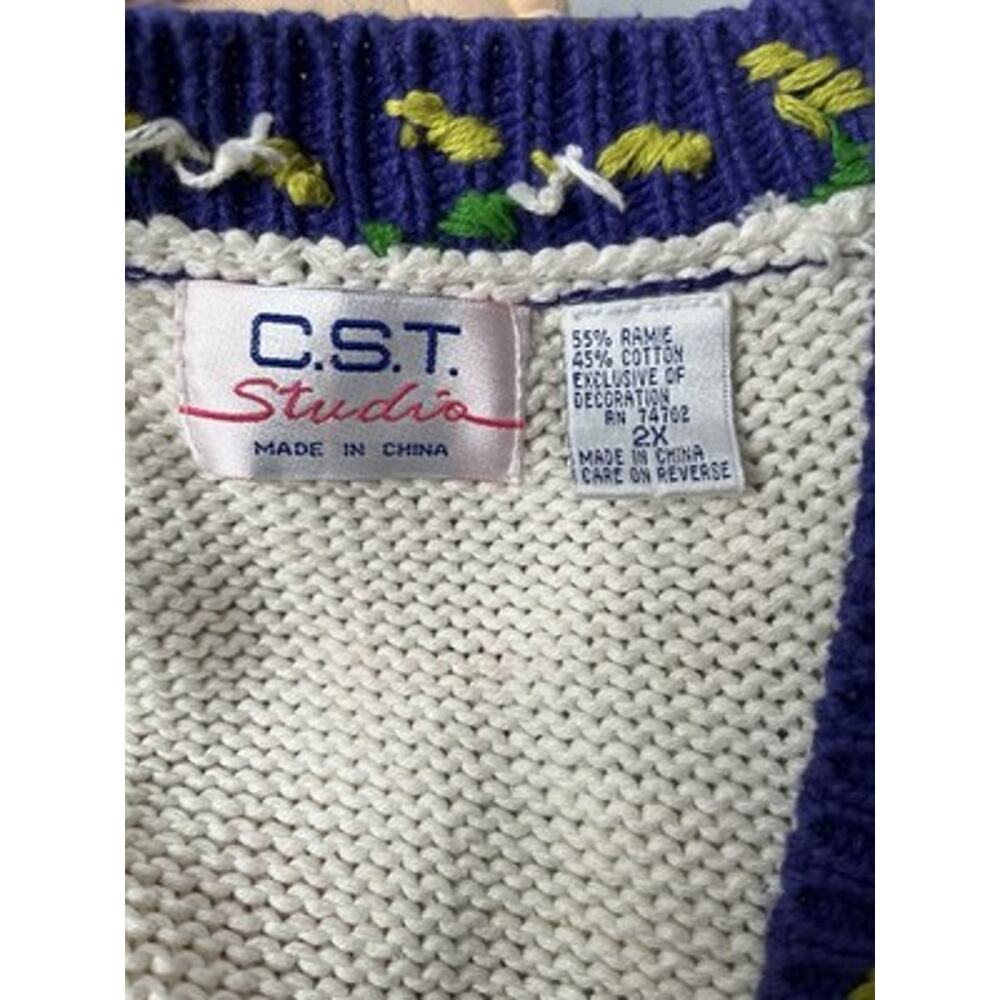 CST Studio Knit Sweater Vest Size 2x Floral Window Box Graphics Ramie Blend - Picture 13 of 14